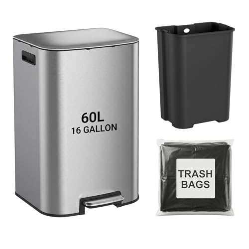 Caneca de basura rectangular de acero inoxidable 60L con tapa