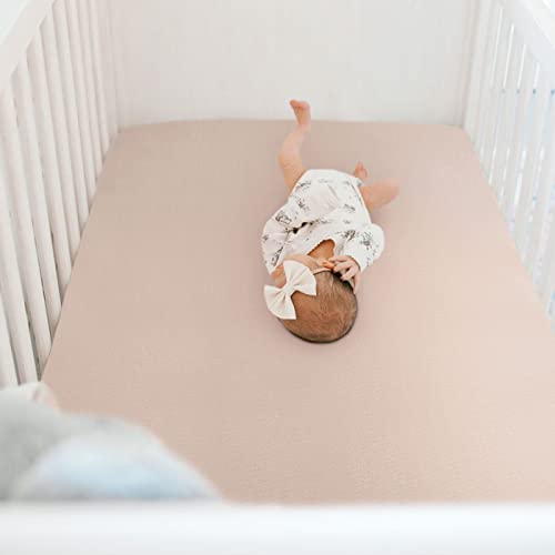 Image of GRSSDER 100% Cotton Muslin Crib Sheet 2 Pack - Breathable & Ultra-Soft Fitted Crib Sheets for Standard Baby & Toddler Mattresses, 52 inchx28 inch with 9 inch Deep Pocket, Snug Fit All-Around Elastic