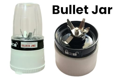 Image of Fancy Bullet MG & JMG Chutney Jar /Grinders Transparent Heavy Quality Jar & Suitable For Sujata A Compatible Powermatic, Dynamix, Supermix, Multimix & Frootmix - Heavy-Duty Mixer Jar [350 ml]
