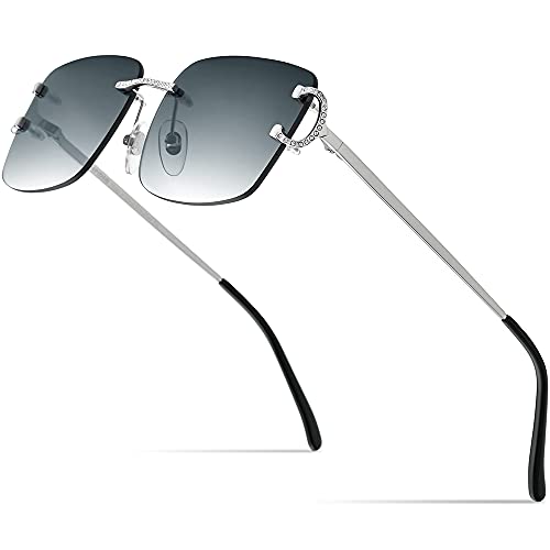 Image of HEPIDEM Rimless Rectangle Zircon Diamonds UV400 Square Sunglasses for Men with Nylon Lens