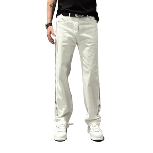 Men Ummer Thin Loose Striped Pants Straight Cylinder Design Trendy Loose White Jeans