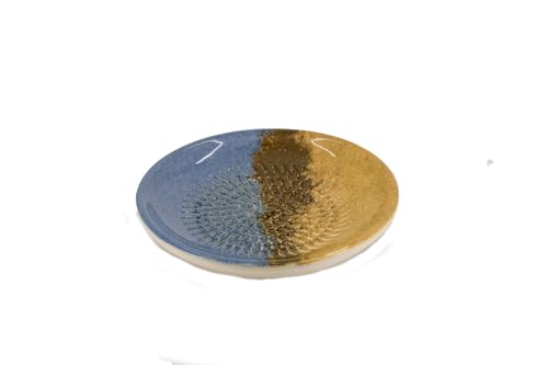 Kaladia Ceramiczna płyta / tarka - idealna do imbiru, parmezanu itp. - w kolorze niebieskim i brązowym - Średnica: 12 cm - ręcznie robione i ręcznie malowane - Made in Spain