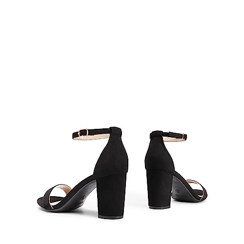 DREAM PAIRS Women's Chunk Low Heel Pump Sandals,Size 8,Black/Suede,CHUNK