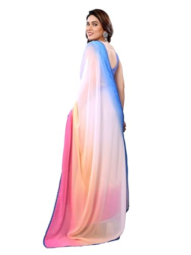 Image of RAJESHWAR FASHION WITH RF Ombre Plain Georgette Sarees For Women /College Girls Farewell With Digital Print Blouse