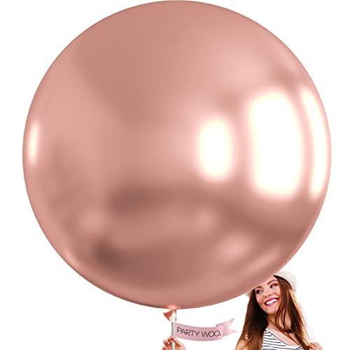 Image of PartyWoo Rose Gold Balloons 4pcs 36 Inch Metallic Chrome Rose Gold Balloons for Wedding Anniversary Sweet 16 Baby Shower Bridal Shower Bridgerton Floral Birthday Party Decorations Rose Gold-G107