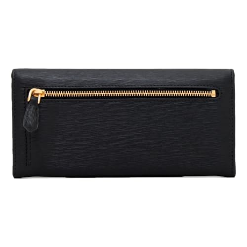 Prada Womens Vitello Move Nero Black Leather Continental Long Wallet Gold Triangle Logo 1MH1323