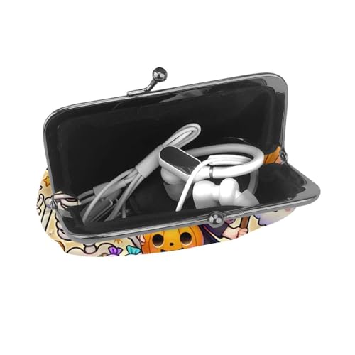 Pu Leather Buckle Coin Purse Kawaii-Halloween-Witches-Skeletons Girls Kiss-Lock Change Purse Wallets4