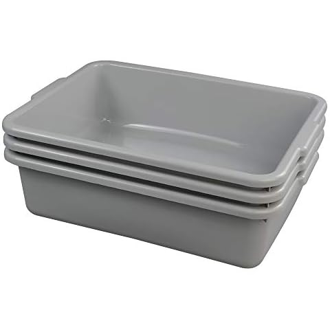 Ggbin Plastic Dish Tubs, Commercial Bus Box/Wash Basin Tote Box, 3-Pack(Grey, 13L) Cover