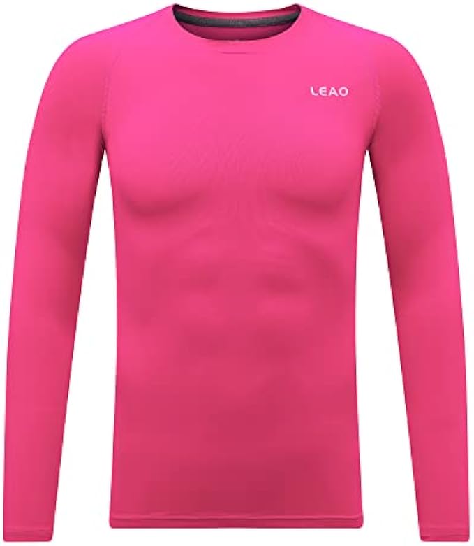 LEAO Youth Boys Compression Shirt Long Sleeve Fleece Quick Dry Sports Baselayer Soccer Baseball Basketball Undershirt