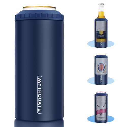 Image of 3 in 1 Slim Can Cooler for 12 OZ Skinny Can, Regular Can & Beer Bottle - Keep Cold for 6 Hours - Double Walled Insulated Stainless Steel Vacuum Beverage Can Insulator (Navy Blue)