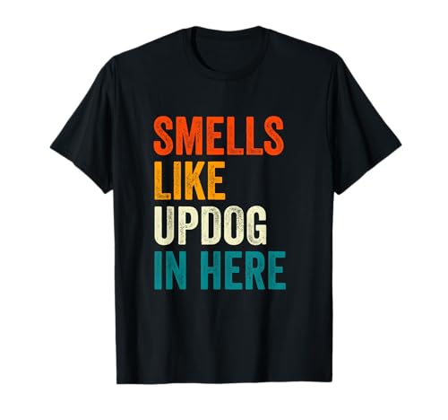 Retro Vintage Smells Like Updog in Here Funny Dad Joke T-Shirt