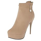  COOLCEPT Damen Stiefel Mode High Heel Ankle Stiefel Party Buro Stiefeletten Plateau Stiefeltten Beige Gr 40 Asian