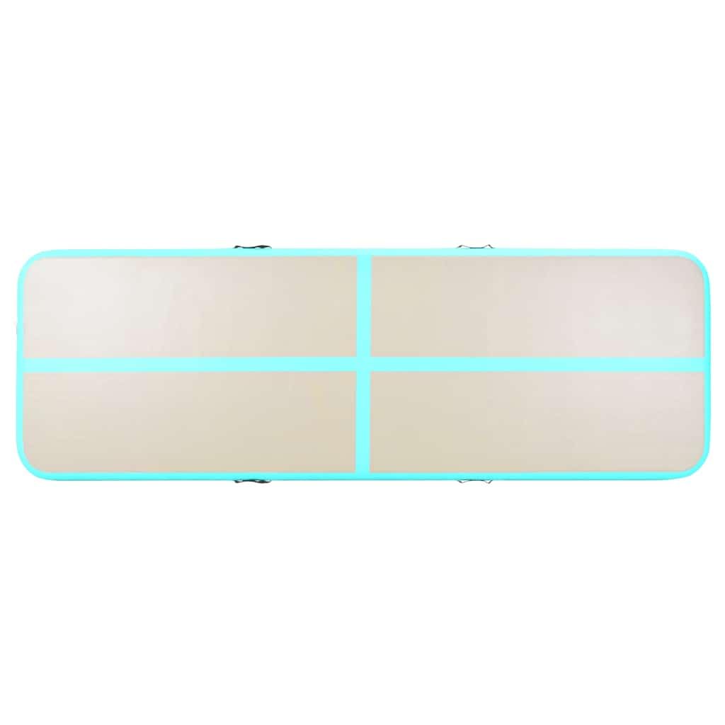 Aufblasbare Gymnastikmatte mit Pumpe 300x100x10 cm PVC Grün rutschfest gepolstert faltbar Trainingsmatte für Pilates Yoga Workout und Sportübungen