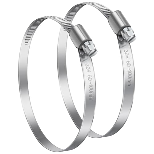 Bolatus Abrazaderas de manguera de 80 – 100 mm, 2 unidades sin fin de acero inoxidable 304, abrazaderas de manguera ajustables, abrazaderas de manguera inoxidables para manguera de gasolina,