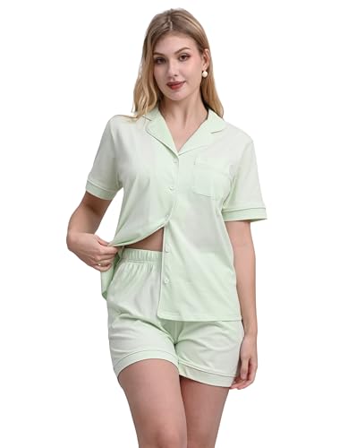 Image of NAP BOUND 100% Cotton Pajamas for Women Sets 2 Pieces Pjs Button short sleeves with Pockets Soft Sleepwear Loungewear XS-XXL