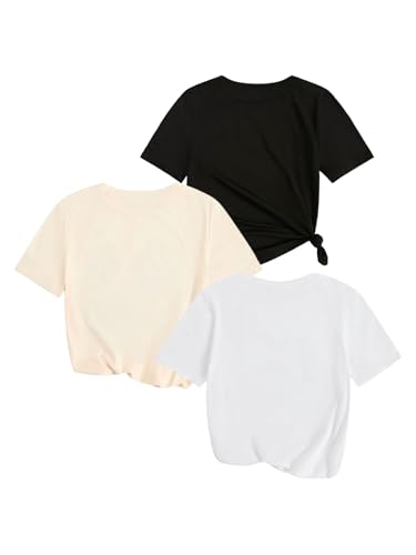 Floerns Girl's 3 Piece Cheetah Short Sleeve T Shirt Bowknot Print Tee Going Out Tops2