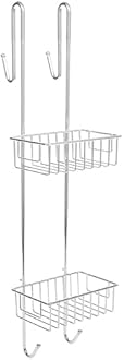 Bamodi Shower Caddy Hanging - 2 Tier Over Door Chrome Plated - No Drilling Required - Fits Shower Screens up to 0.78 inches - Hangable Shower Rack with 2 Towel Hooks (27.5 x 7.5 x 7.3 INCHES)