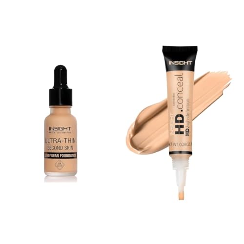 Image of INSIGHT Ultra-Thin Second Skin Foundation 20ml | Long Wear Liquid Matte, Waterproof, Full Coverage, Oil-Free, SPF 15, Lightweight Base - Golden HoneyHD Conceal |Creamy Formula |Porcelain-8g