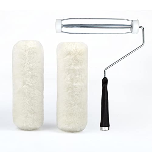 Gracefur Paint Rollers, Paint Roller Covers and Roller Frame, High-Density Sheepskin Paint Roller Brush, Paint Roller Kit, for House Painting Tools, 2 Paint Rollers with 1 Roller Frame (9 inch)
