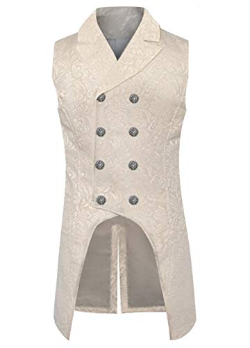 VERNASSA Chalecos de Vestir para Hombre,Slim Fit Traje de Vestir Sin Manga Casual Blazers,Paisley Doble Botonadura Estilo Brocado,Steampunk Vintage Esmoquin Medieval Tailcoat para Party