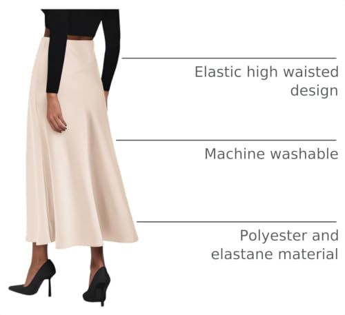 Image of KIRUNDO Women's Satin Maxi Skirt 2026 Summer Fall Trendy High Waisted Wedding Cocktail Party Work Silk A-Line Formal Skirts