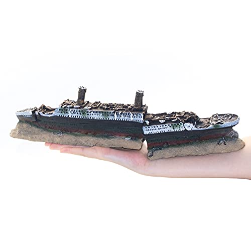 LOVIVER Tanque de peixes de aquário em resina Titanic Shipwreck Boat Ornament Paisagem Decorações de