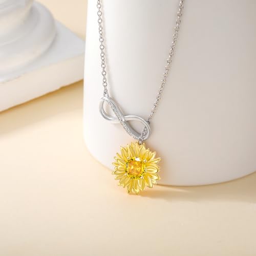 Diamond Sunflower Necklace with Birthstone 925 Sterling Silver Lab Grown Diamonds Infinity Sunflower Lariat Pendant for Women3