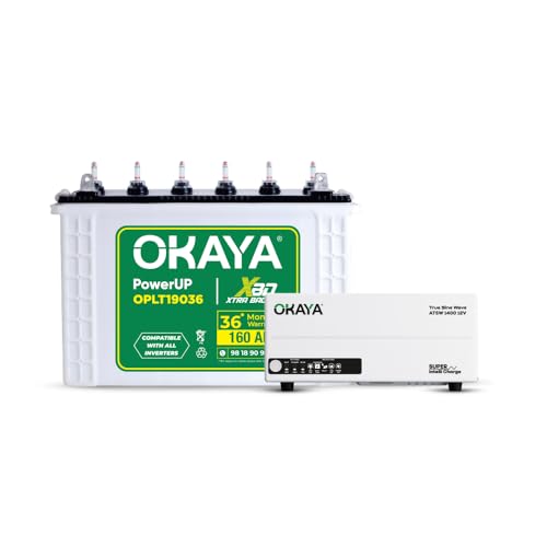 Image of Okaya Inverter with Battery Combo for Home,Office & Shops|ATSW 1400 12V Pure Sine Wave Inverter 1150VA with 36 Months Warranty & OPLT19036 160Ah Battery with 36 Months Warranty