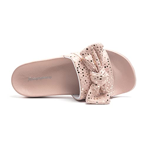 Image of FUNKYMONKEY Women's Bowknot Slides Sandals Comfort Casual Beach Slippers | Soft Denim Fabric Upper & Comfortable EVA Sole, Lightweight Slip-On Slides for Summer, Beach, Pool, and Daily Casual Wear