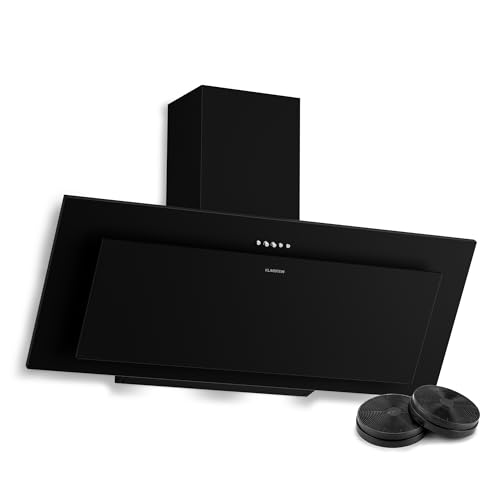 Klarstein Athena Hotte Aspirante 90 cm - Hotte Décorative Inclinée, 404 m³/h, LED, 3 Vitesses, A+++, Filtre Charbon, Recyclage & Évacuation, Design...