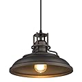 FEMILA Farmhouse Pendant Light,12-inch Barn Vintage Hanging Light Fixture for Kitchen Island,Adjustable Height,Oil Rubbed Bronze Finish, 4FY15-MP ORB