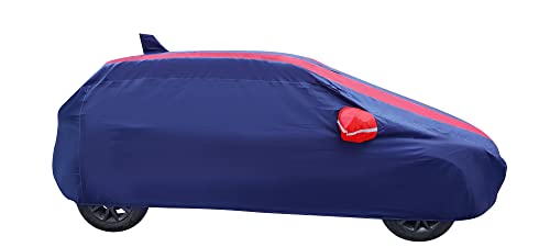 Image of Auto Hub Car Cover Compatible with Maruti Swift Dzire (Model : 2017-Till Date) with Antenna & Mirror Pocket, Weather Proof, Triple Stitched, Swift Dzire Car Cover- Navy-Red