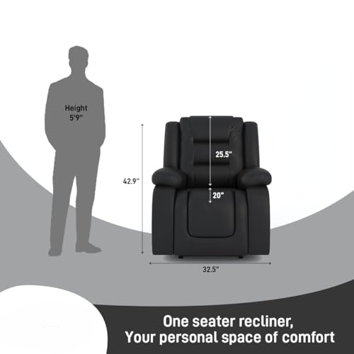 Image of Amazon Brand - Solimo Fraklin | Single Seater Sofa Recliner | Manual Recliner (Leatherette Black)