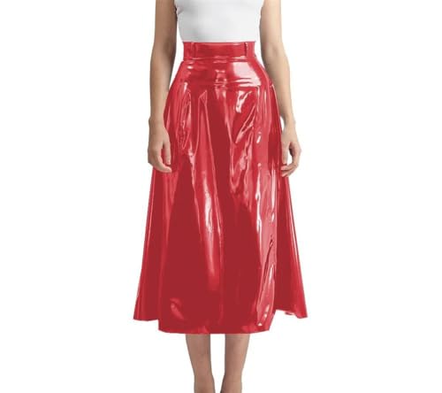 Women High Waist A Line Faux Leather Long Pleated Skirt with Zipper Back Business Casual Skirts2