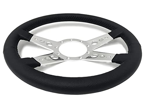 VSW S9 Premium Steering Wheel, Black Leather 9 Bolt 4-Spoke with Holes ST3071
