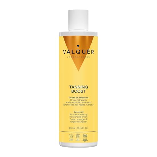 VALQUER Crema Aceleradora del Bronceado | Hidratante Corporal para Sol y Rayos UVA | Con Aceite de Zanahoria | Piel Suave y Luminosa | Sin SPF | Vegana | 300 ml