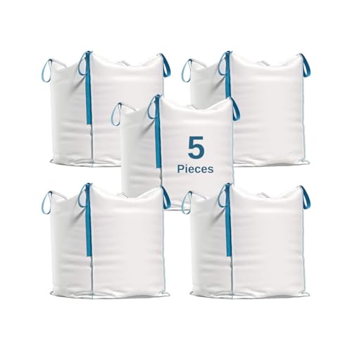 Erfu Big Bag Sac de Transport 90 x 90 x 90 cm – Capacité 1000 kg | Sac en Polypropylène Tissé avec 4 Poignées de Levage | pour Gravats | Bois, Sable,...