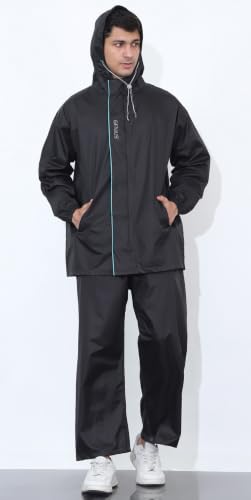 Image of Shasmi Men's Raincoat for Men Waterproof with Hood | Premium Polyester Rain Suit for Bike Riders | Leak Proof Full Body Rainwear Set with Pants | Heavy Duty Zipper (Rainy 290)