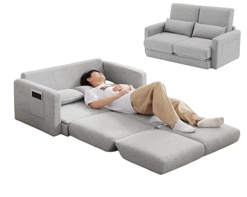 Kozomyer ソファーベッド 2人掛け 3WAY カウチソファ コンパクト 折りたたみベッド ローソファ 収納ボックス 寝る 座る くつろぎ 多機能ソファー (グレー)