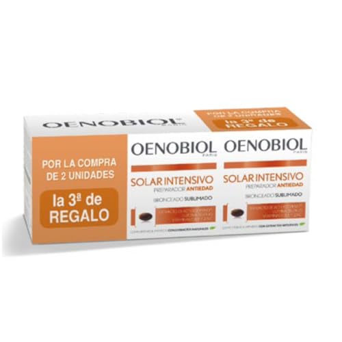 OENOBIOL Triplo Solar Intensivo Preparador Antiedad, Zinc y vitamina C, luteína, selenio y vitamina E que ayudan a preservar la juventud de la piel, mejorando su elasticidad y firmeza, 90 cápsulas