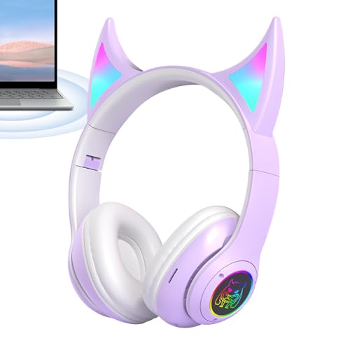 Genérico Auriculares inalámbricos para Colocar sobre la Oreja,Auriculares para Colocar sobre la Oreja | inalámbricos para Estudiantes con Orejas de Gato Devil | Deportivos Ligeros,