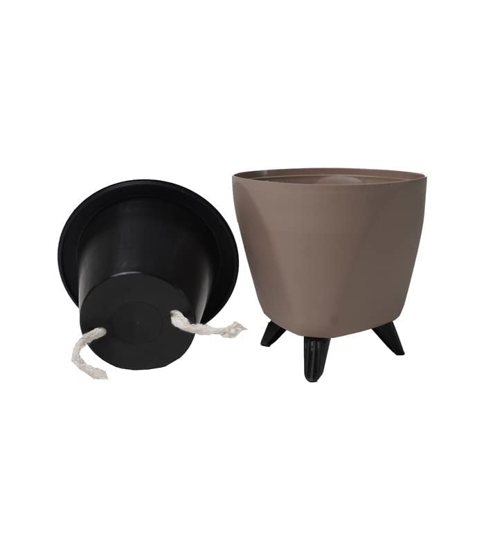 Image of Garden Art (Pack of 2 Indoor Outdoor Self Watering Planter Home Living Room Office Tabletop Decorative Plastic Flower Pot 5.1 Inch (Mocca, 2) PPLAM