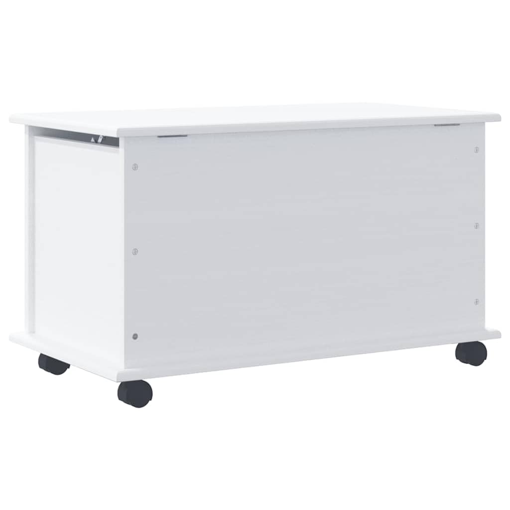 Truhe Mit Rollen ALTA Weiss 73x39,5x43 cm Massivholz Kiefer | 70 Liter Fassungsvermögen, Scharnierdeckel, Leichtgängige Rollen, Pflegeleicht mit feuchtem Tuch