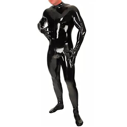 Latex Catsuit Back Zipper with Gloves Socks for Men Tight Rubber Bodysuit Jumpsuit Party Wear2