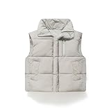 Cardigans Chica Botones Ligeros Chaleco sin mangas de algodón mullido para niños, cuello alto, otoño-invierno, unisex, ideal para ropa de abrigo. Chaqueta de plumón para niña muy caliente, beige, 11