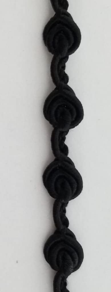 1 Pcs 1/4" Wide Black Rosebud Gimp Braid Trim for Sewing 18 Yards | #AA122RK