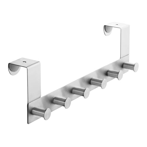 SOTECH Perchero para puerta LINEA II (acero inoxidable cepillado mate, 380 x 110 mm, con 6 ganchos) Perchero para puertas de 40 mm sin galce   ¡organización elegante para su hogar!