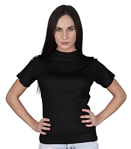Image of A5057 Women's Basic Solid Turtle Neck Half Sleeves Stretchable Ribbed Stylish Women Top