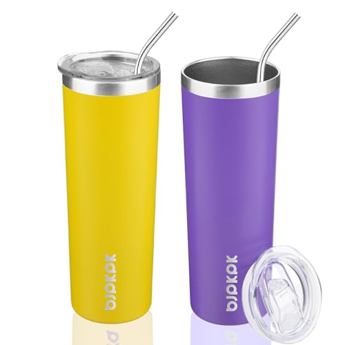 Image of BJPKPK 20 oz 2 Pack Skinny Tumbler with Lid, Stainless Steel Coffee Tumbler