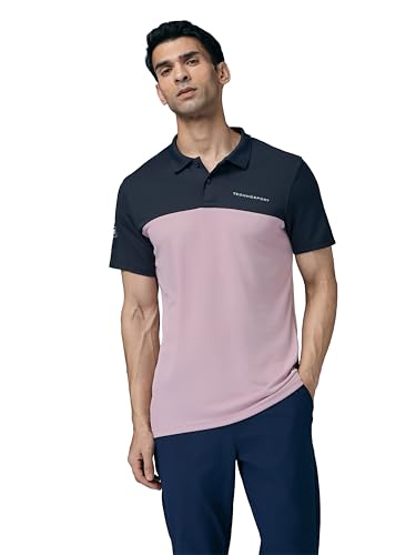 Image of TECHNOSPORT Men's Slim Fit Color Block Half Sleeve Polo Neck T-Shirt with Technocool+, UPF50+ Sun Protection for Gym, Sports & Regular Use